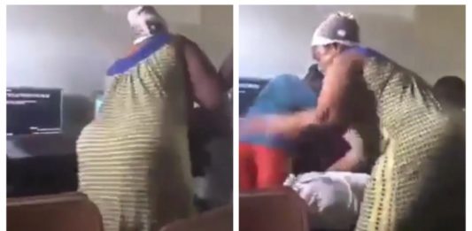 Drama As Mother Beats Up Son At A Sports Betting Shop (Video)