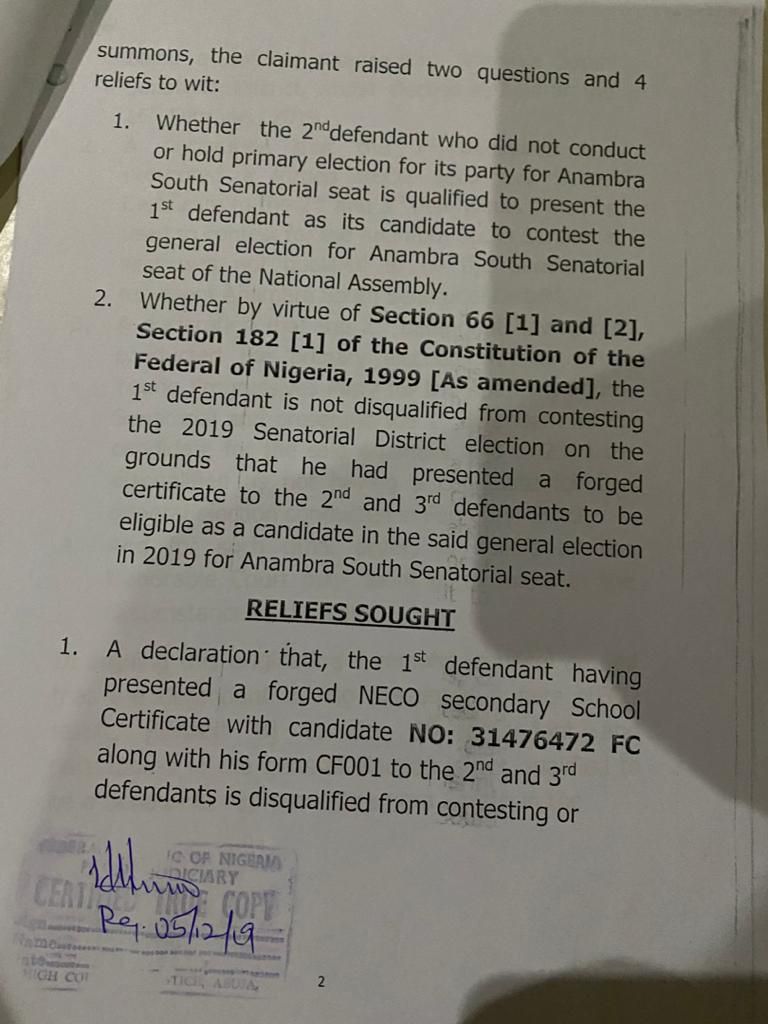anambra south senatorial anambra south senatorial district independent national electoral commission inec representing anambra south senatorial district south senatorial district Exclusive: Court Disqualifies Ifeanyi Ubah, Orders INEC to issue certificate of return to Obinna Uzoh - Anaedo Online
