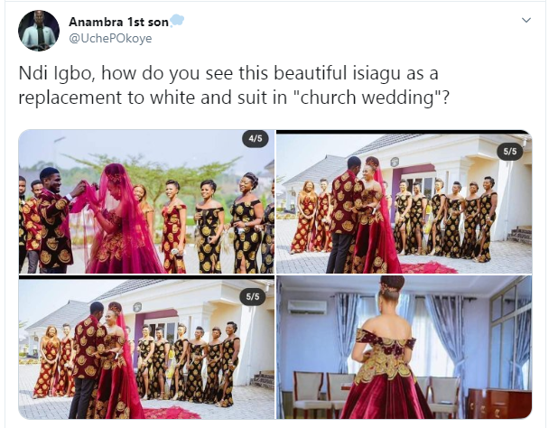 Nigerian Couple Goes Cultural In Isiagu Suit And Wedding Gown (Photos)