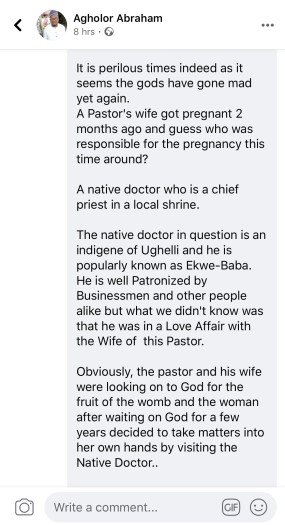 Drama As Pastor’s Wife Is Impregnated By Native Doctor (Photo)