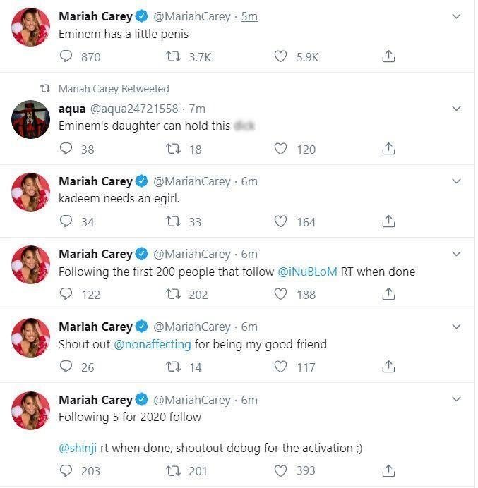 ‘Eminem Has A Tiny Penis’ - Mariah Carey Tweets After Her Account Got Hacked