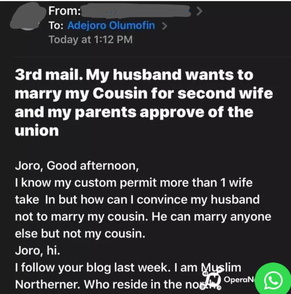 "My Husband Wants To Marry My Cousin" - Woman Cries Out