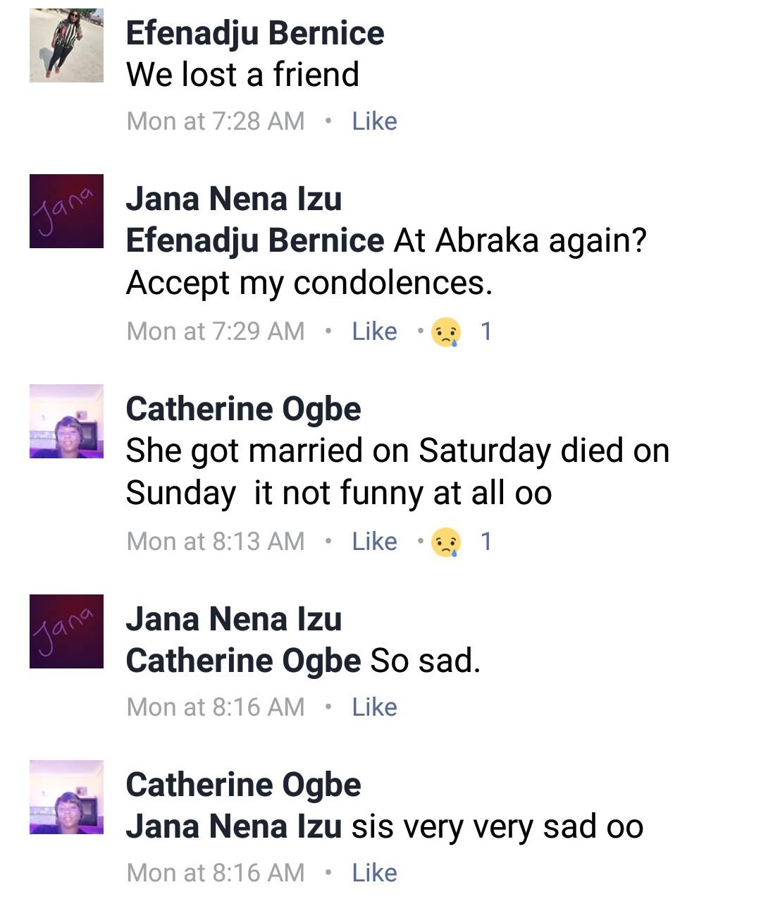 Sad: Woman Died A Day After Her Wedding