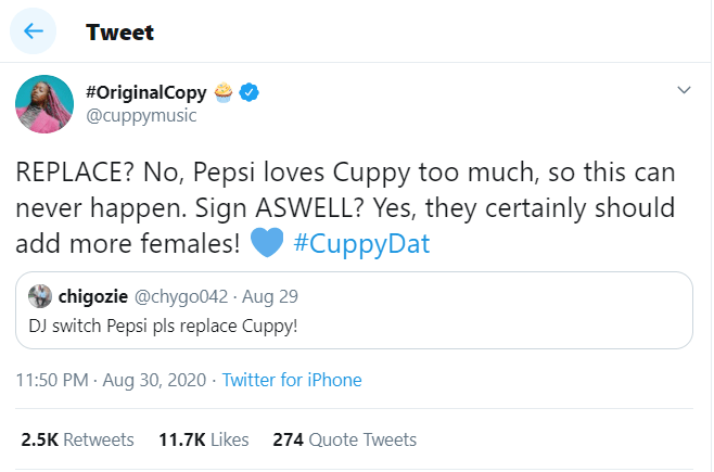 DJ Cuppy Replies Troll Who Said She Should Be Replaced