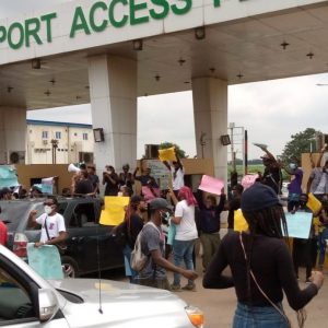 #EndSARS: Protesters Block Lagos International Airport (Photos)