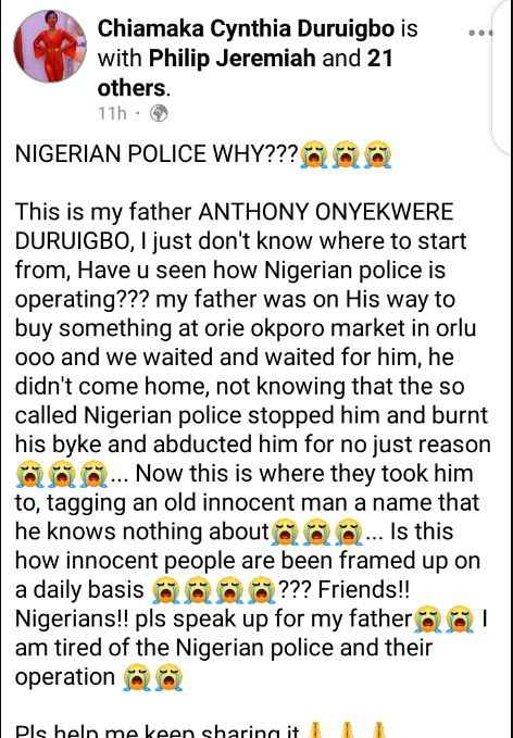My Father Kidnapped By Police And Tagged An ESN Member - Lady Cries Out (PHOTO)