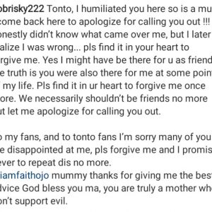 Bobrisky Bows To Pressure, Apologizes To Former Bestie, Tonto Dikeh 
