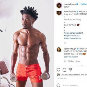  BBNaija’s Boma Sends A Message To His Haters As He Shares Hot Photo