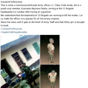 SHOCKING: Female Army Officer Caught On Camera Bathing Corps Member With Unknown Substance In Calabar (video)