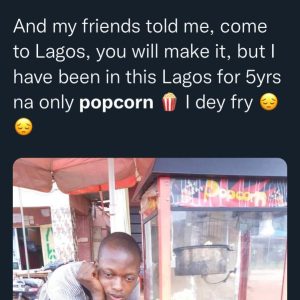 Graduate Cries Out After Spending Five Years Selling Popcorn In Lagos