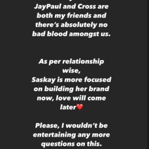 BBNaija: Saskay Settles Relationship Rumors With Her Colleagues, Cross And JayPaul