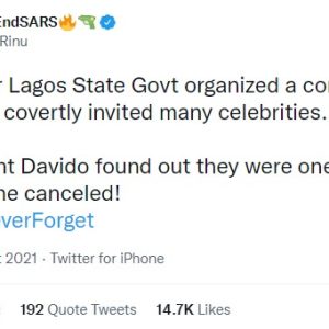 ENDSARS: Singer, Davido Turned Down Gov Sanwo-Olu’s Invitation To A Concert