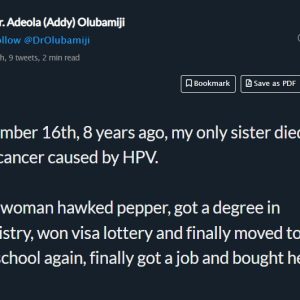 "How Sister Who Once Hawked Pepper In Nigeria Died Of Cancer Six Months Into A New Job In US" - Tech Expert