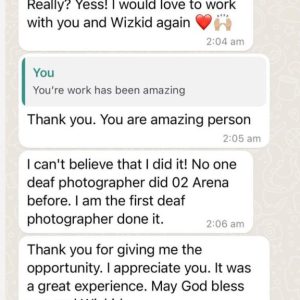 Wizkid’s ‘Deaf’ Photographer Who Covered His 02 Concert (Screenshots)