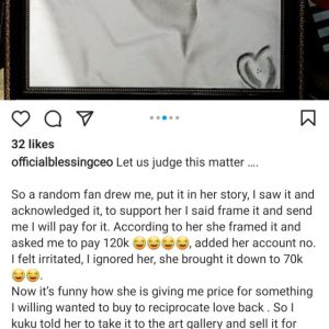 Blessing Okoro Shares Chat With Fan Who Demanded N120K For An Artwork