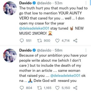 “Dele God Will Reward You” – Davido Says As He Drags Cousin, Dele Adeleke Again