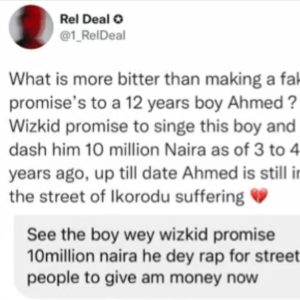Wizkid Called Out Over Alleged 10M Promise, Audio-Signing Of 12-Year-Old Boy (Video)